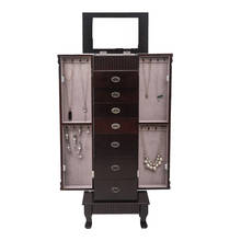 Large Standing Jewelry Cabinet Makeup Mirror and Top Divided Storage Organizer with 7 Drawers 2 Swing Doors 16 Necklace Hooks 2024 - buy cheap