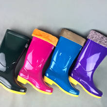 Rain Boots Women's Warm Non-slip Wear-resistant Solid Color Rain Boots PVC Water Shoes Rain Boots Work Boots Botas Mujer 2024 - buy cheap