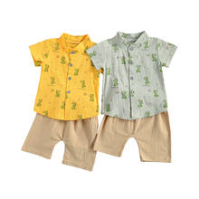 Crianças meninos moda 2 peças conjunto de roupa de manga curta desenhos animados dinossauro impressão camisa + shorts conjunto 2024 - compre barato