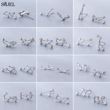 925 Sterling Silver Elegant Zodiac Sign Earrings for Women Adjustable CZ Zircon Studs 12 Constellation Jewelry Birthday Gift 2024 - buy cheap