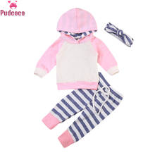 Pudcoco/осенне-зимний комплект одежды из 3 предметов для новорожденных мальчиков; толстовка с капюшоном для девочек; леггинсы в полоску; штаны; комплект одежды; Bebe 2024 - купить недорого