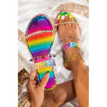 2021 Summer Rainbow Shoes Ladies Flat Sandals Open Toe Rhinestone Slippers Fashion Rivet Outdoor Women's Shoes Plus Size 43 2024 - buy cheap