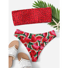 #H40 Bandeau Swimsuit Women Tube Push Up Bikini Set Two Pieces Bikinis Fruit Print Strapless Swimwear Swimming Suit For Women 2024 - buy cheap