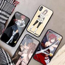 Erza scarlet fairy tail vidro temperado caixa do telefone para o iphone 12 11 pro max 5 6 7 8 plus x xs xr xsmax escudo 2024 - compre barato