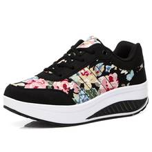 Women Breathable Toning Shoes Flower Printed Comfortable Thick Soles Swing Shoes Platform Wedge Slimming Sneakers 2024 - buy cheap