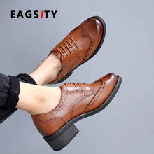 EAGSITY Genuine Leather oxford shoes women lace up shoes pointed toe casual fashion ladies business dress shoes brown 2024 - buy cheap