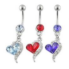 Shiny Rhinestone Dangle Love Heart Barbell Navel Belly Bar Button Ring Piercing 316l surgical steel Belly Button Ring Body sexy 2024 - buy cheap