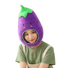 Kawaii Cartoon Eggplant Plush Hat Cute Expression Embroidery Stuffed Toys Headgear Warm Earflap Cap Cosplay Party Props 2024 - buy cheap