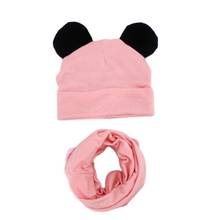 Spring Autumn Children Hat Scarf Set Solid Color Ear Cap Kids Neckerchief Baby Girl Boy Cotton Beanies Suit 2024 - buy cheap
