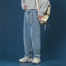 Wide Leg Jeans Men's Fashion Retro Casual Belt Jeans Men Streetwear Wild Loose Hip-hop Korean Straight Denim Trousers Mens S-3XL 2024 - купить недорого