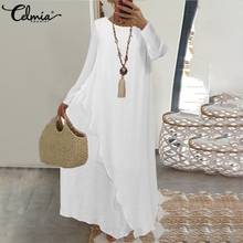 Celmia Women Bohemian Long Sundress Vintage Maxi Dress Casual Long Sleeve Solid Loose Pleated Party Robe Vestidos Plus Size 5XL 2024 - buy cheap