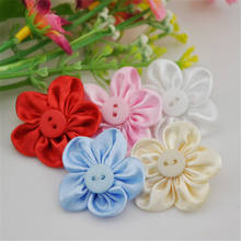 Conjunto de moños de flores de listón satinados con botón para coser, apliques para manualidades de boda, 20 unidades, B004 2024 - compra barato