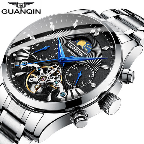 GUANQIN new Clock men mechanical men's wristwatch clock waterproof stainless steel Tourbillon  sports watch relogios masculino 2022 - buy cheap
