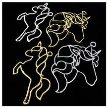 Unicornio dorado de plata con marco hueco de Metal, joyería con relleno, accesorio colgante, artesanal, resina UV, Animal, caballo, abierto, 5 uds. 2024 - compra barato