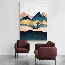 Nórdico abstrato paisagem imagem montanha nascer do sol lona pintura cartaz e impressão arte da parede para sala de estar decoração sem moldura 2024 - compre barato