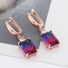 Pendientes largos de diseño cuadrado para mujer, joyería de boda, oro rosa Multicolor, aretes de gota de circón Natural 585 2024 - compra barato