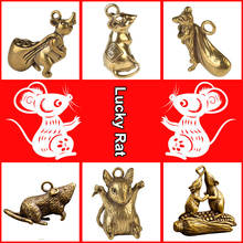 Lucky Mice Car Key Chain Pendants Jewelry Vintage Pure Brass Mouse Figurines Keychain Hanging Fashion Metal Rat Keyring Charms 2024 - buy cheap