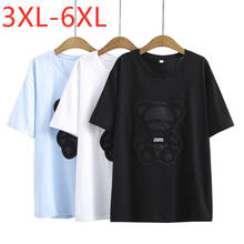 Camisetas de manga corta para mujer, Camiseta holgada de algodón en negro, azul y blanco con dibujos animados, tallas grandes 3XL, 4XL, 5XL, 6XL, 2021 2024 - compra barato