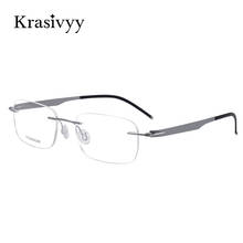 Armação de óculos de titânio puro masculino krsiselecy, óculos sem parafuso de grife quadrado sem aro para miopia 2024 - compre barato