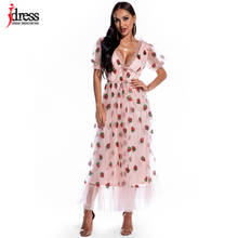 iDress Factory Women Sexy Strawberry Sequin Maxi Dress Summer Mesh Lace Up High Waist Long Dress Elegant Pink Party Vestidos 2024 - buy cheap