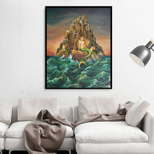 Decoração para parede do mermaid arte fina, impressão e pôster da mitologia sereia, arte deusa do oceano, decoração de casa 2024 - compre barato