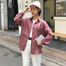 2020 New Retro Plaid Shirt Single-breasted Collar Cotton Long-sleeved Loose Casual Mid-length Split Long-sleeved Shirt Women 2024 - buy cheap