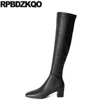 Zipper Square Toe Shoes Black Long Over The Knee 2021 Suede Slim Thigh Women Boots Tall Winter High Heel Fashion Block Chunky 2024 - buy cheap
