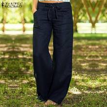 ZANZEA-pantalones de pierna ancha para mujer, pantalón largo elegante con botones, con cordones de nabo, con cremallera, Palazzo, talla grande, Otoño, 2021 2024 - compra barato