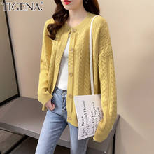 TIGENA Women Cardigan 2021 Spring Autumn Korean Style Solid All-Match Button Loose Long Sleeve Knitted Cardigan Sweater Female 2024 - buy cheap