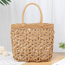 Bolsa casual de palha vazada feminina, bolsa de ombro de vime boêmia, tecido de vime, grande capacidade, 2021, praia, verão 2024 - compre barato