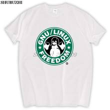 Camiseta masculina de algodão com linux, livre, café, pinguim, novo design de alta qualidade 2024 - compre barato