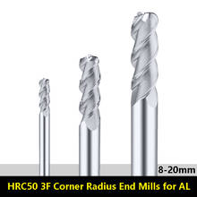 Угловые радиальные концевые фрезы BEYOND HRC50 с 3 канавками для алюминиевых твердых вольфрамовых стальных фрез с ЧПУ, прямой хвостовик 8-20 мм 2024 - купить недорого