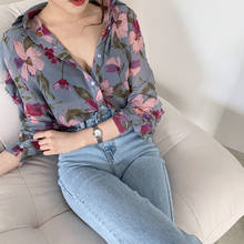 2020 Early Spring Women's New flower Printed turn down Collar chiffon Shirts and Blouses Elegant korean women Tops and blouses 2024 - buy cheap