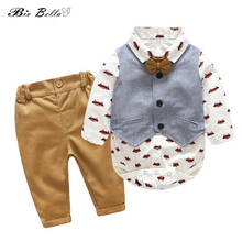 Conjunto de roupas para bebês recém-nascidos, roupas de primavera e outono para meninos, camisa + calça + colete, 3 peças 2024 - compre barato