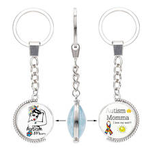 Autism Awareness Double-sided Keychain Autisitic Glass Cabochon Jewelry Rotable Pendant Keyring 2024 - buy cheap