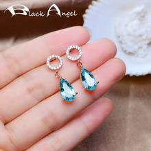 BLACK ANGEL Luxury Blue Topaz Citrine Gemstone 925 Silver Drop Earrings For Women Wholesale Ear Jewelry Dropshipping 2024 - buy cheap