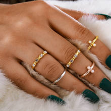 Tocona anéis geométricos coreanos, anéis simples de prata de ouro para mulheres elegante pérola cristal conjunto de jóias de festa presente 9047 2024 - compre barato