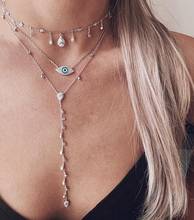 rose gold trendy women jewelry cz station chain bezel cz drop tassel tear drop charm necklace 2024 - buy cheap