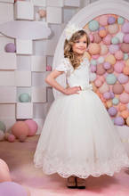 Cap Sleeves Flower Girl Dresses For Weddings Ball Gown Tulle Appliques Pearls Long First Communion Dresses Little Girl 2024 - buy cheap