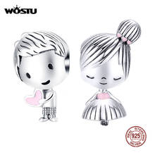 WOSTU New Arrival 925 Sterling Silver Boy & Girl Beads Friendship Charms Fit Original Bracelet Pendant Couple Jewelry DXC1334 2024 - buy cheap