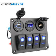 4 Gang LED Rocker Switch Panel Digital Voltmeter Dual USB Port Circuit Breaker Aluminum Panel 12V/24V for Car RV Camper Caravans 2024 - buy cheap