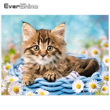 Evershine pintura de diamante diy, ponto cruz, imagem de gato, mosaico de diamantes, completo, bordado, decoração de parede, animais 2024 - compre barato