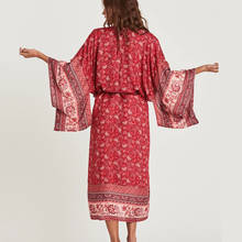 TEELYNN-cárdigan de manga Kimono para mujer, Blusa Bohemia con estampado floral rojo y camisa con fajas, ropa de playa, Blusa de verano 2024 - compra barato