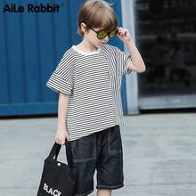 2019 Spring Summer Striped Short Sleeve T-Shirt Shorts 2 Piece Set Boy Fashion Clothes Set Letter Jeans Set For Boys 3-12 Years 2024 - buy cheap