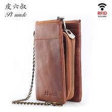 Most Popular Genuine leather Men's Wallet With Chain Slim Male Clutch Bags Zipper Coins Cards Pocket Women Money Purse Cowhide 2024 - buy cheap