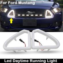 Parachoques delantero para coche Ford Mustang, rejilla delantera de alto brillo, Luz LED DRL blanca, lámpara de circulación diurna, 2 uds., 2015-2017 2024 - compra barato