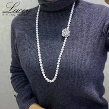 Long Freshwater Pearl Necklace For Women,White Real Pearl Necklace Wedding Trendy Sweater Necklace Gift 2024 - buy cheap