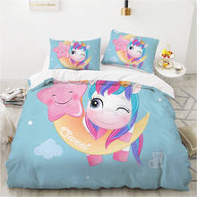 Child duvet cover set cartoon bedding set for kids children baby 140x200 twin single Bed linen Customizable size rainbow unicorn 2024 - buy cheap