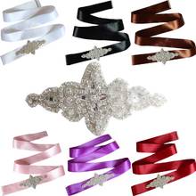 Cinturones de boda de gran cristal para dama de honor, cintas de satén con diamantes de imitación para vestido de novia, accesorios de boda, color negro y púrpura 2024 - compra barato