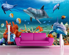 3DBEIBEHANG Custom 3D wallpaper underwater dolphin fish wallpaper aquarium wall background room children wall paper 2024 - buy cheap